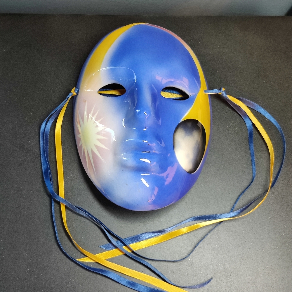 Hand painted Ceramic Celestial Decorative Mask 7 inch